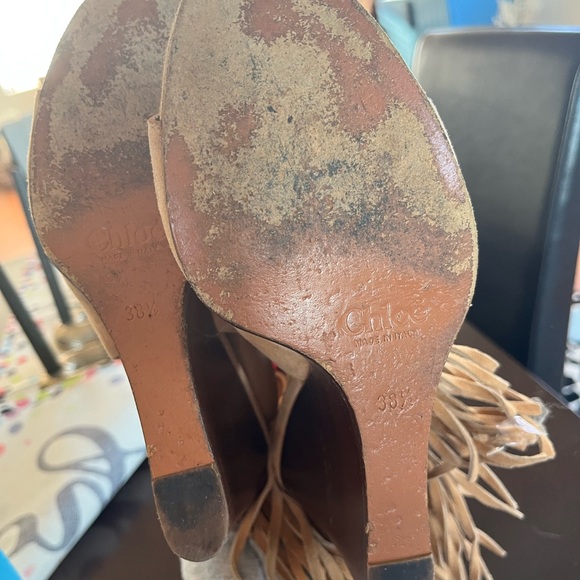 CHLOÉ Suede Fringe Trim Accent Slingback Sandals - Picture 7 of 7